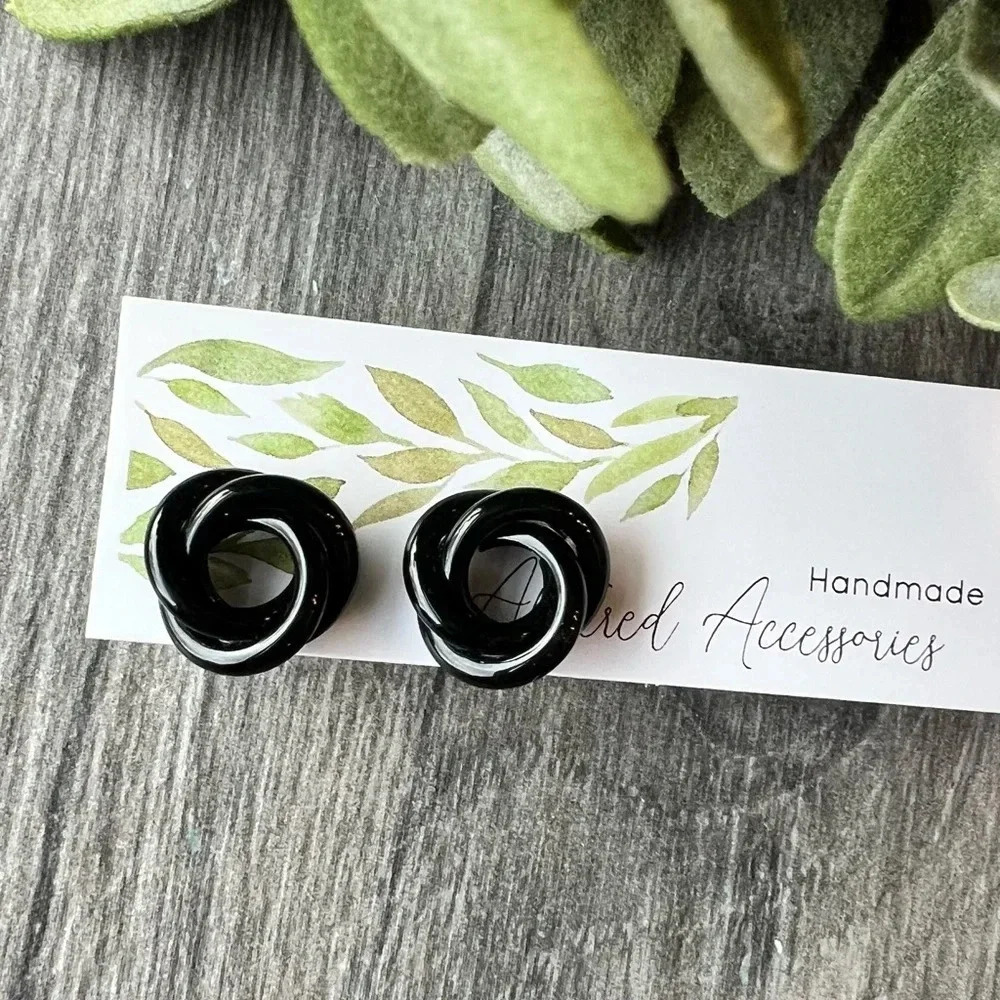 2/$30 Black Knot Stud Earring- Glass